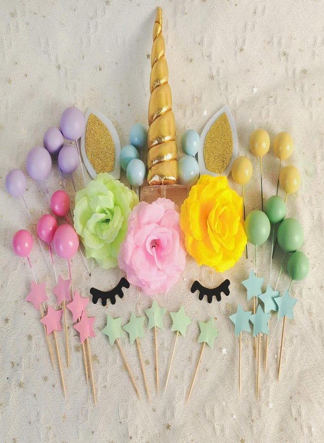 DRWATE 41 PCS Unicorn Cake Topper Unicorn Flower Cake Decorations with Flowers Balls Unicorn Happy Birthday Cake Decorations (Multicolor) - Image 3